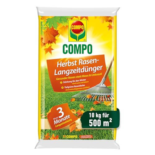 COMPO Herbst Rasendünger - Rasendünger für den Herbst - Kaliumdünger für den Rasen - 10 kg für 500 m² - COMPO Herbst-Rasen Langzeit-Dünger von Compo