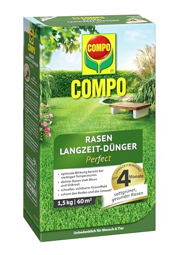 COMPO Rasendünger mit Langzeitwirkung - keine Chance für Moos und Unkraut - 1,5 kg für 60 m² - COMPO Rasen Langzeit-Dünger Perfect von Compo