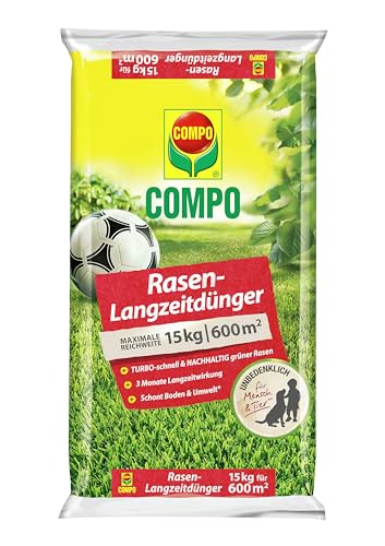 COMPO Rasendünger mit 3 Monaten Langzeitwirkung - Frühjahr - Rasendünger - COMPO Rasen-Langzeitdünger - 15 kg für 600 m² von Compo