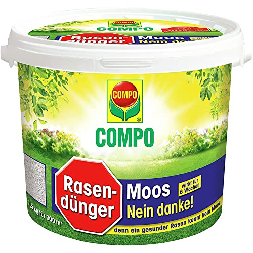 COMPO Rasendünger Moos -nein Danke! mit 6 Wochen Wirkung, Feingranulat, 7,5 kg, 300 m² von Compo