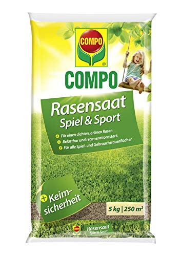 COMPO Rasensaat Spiel und Sport, Rasensamen, Universelle Rasenmischung, 5 kg, 250 m² von Compo