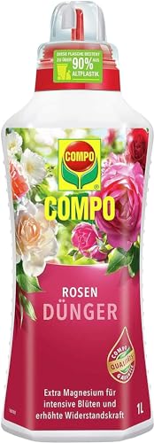 COMPO Rosendünger, Blumendünger für alle Rosen im Zimmer, in Kübeln, Beeten sowie im Freiland, Spezial-Flüssig-Dünger mit extra Magnesium, 1 Liter von Compo