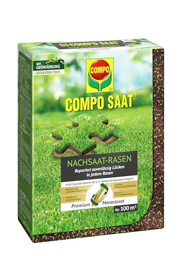 COMPO SAAT Nachsaat-Rasen - für Lücken und kahle Stellen - zuverlässiger Nachsaatrasen - hochwertige Saatgutmischung mit Premium-Mantelsaat - 2 kg für 100 m² von Compo
