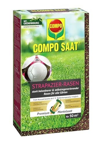COMPO SAAT Strapazier-Rasen, Spezielle Rasensaat-Mischung mit wirkaktivem Keimbeschleuniger, Rasensamen / Grassamen, 1 kg, 50 m² von Compo