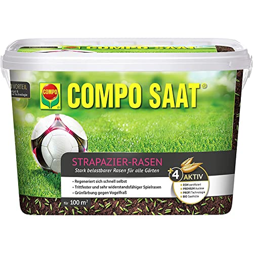 COMPO SAAT Strapazier-Rasen, Spezielle Rasensaat-Mischung mit wirkaktivem Keimbeschleuniger, Rasensamen / Grassamen, 2 kg, 100 m² von Compo