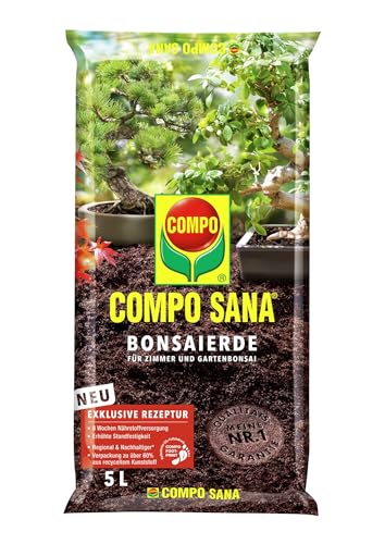 COMPO SANA Bonsaierde mit 8 Wochen Dünger, Erde für alle Zimmer- und Freiland-Bonsai, Kultursubstrat, 5 Liter von Compo