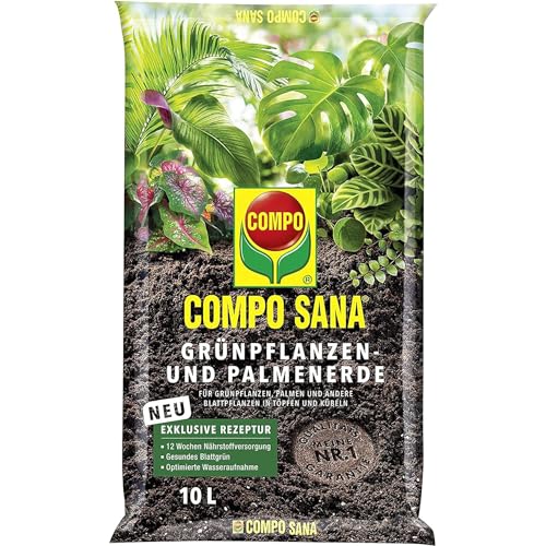 COMPO SANA Blumenerde für Grünpflanzen und Palmen, 12 Wochen Nährstoffversorgung, 10 Liter, COMPO SANA Grünpflanzenerde und Palmenerde von Compo