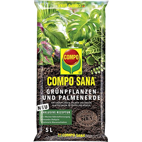 COMPO SANA Grünpflanzenerde und Palmenerde mit 12 Wochen Dünger für alle Zimmerpflanzen, Balkonpflanzen, Palmen und Farne, Kultursubstrat, 5 Liter, Braun von Compo