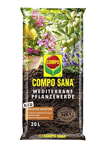 COMPO SANA Mediterrane Kübelpflanzenerde mit 12 Wochen Dünger für alle mediterranen Pflanzen, Kultursubstrat, 20 Liter, braun von Compo
