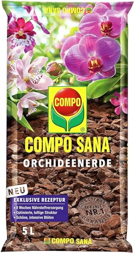 COMPO SANA Orchideenerde - optimal für alle Orchideenarten - hochwertige Blumenerde aus Pinienrinde - versorgt die Orchideen für bis zu 8 Wochen mit Nährstoffen - 5 Liter von Compo