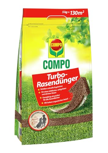 COMPO Turbo-Rasendünger - leistungsstarker Rasendünger für alle Rasenflächen - für schnelle Ergebnisse - 5 kg für 130 m² von Compo
