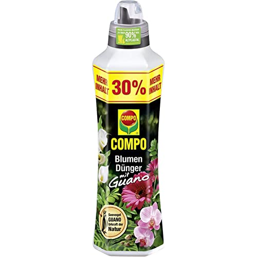 COMPO Blumendünger mit Guano für alle Zimmerpflanzen, Balkonpflanzen und Terrassenpflanzen, Spezial-Flüssigdünger, 1,3 Liter von Compo