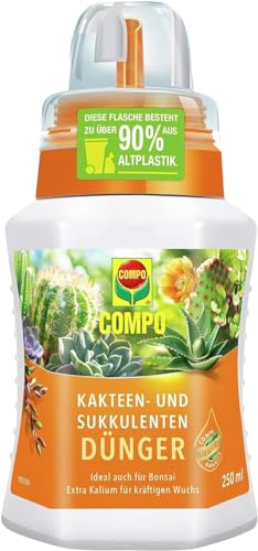 COMPO Kakteen- und Sukkulentendünger, Dünger für alle Kakteen, Bonsais und dickblättrigen Pflanzen (Sukkulenten), Spezial-Flüssigdünger mit extra Kalium, 250 ml von Compo