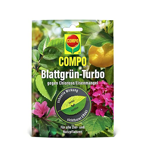 COMPO Blattgrün-Turbo, Dünger gegen Eisenmangel/Chlorose für alle Zier- und Nutzpflanzen, 1 Tütchen mit 20 g, Braun von Compo