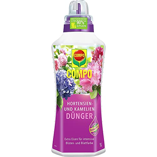 COMPO Hortensien- und Kameliendünger für alle Moorbeetpflanzen, Spezial-Flüssig-Dünger mit extra Eisen, 1 Liter, Hortensiendünger von Compo