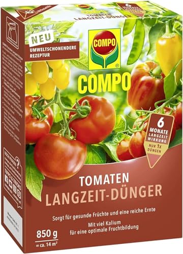COMPO Tomaten Langzeit-Dünger – 6 Monate Langzeitwirkung – für alle Tomatensorten sowie weiteres Frucht- und Knollengemüse – 850 g für 14 m² von Compo