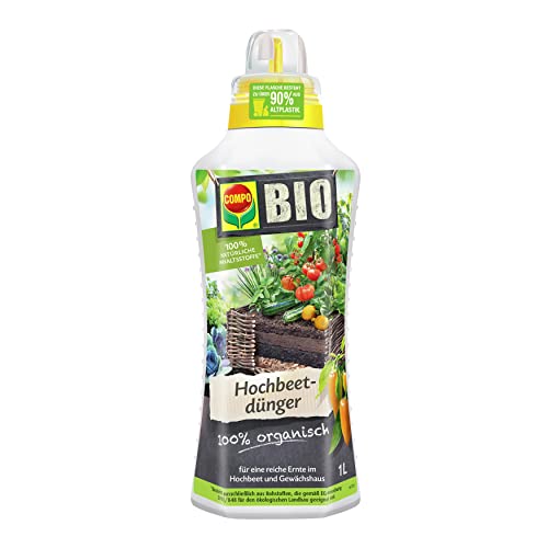 COMPO BIO Hochbeetdünger, Für alle Obst- und Gemüsepflanzen, 100% natürliche und vegane Inhaltsstoffe, Flüssig-Dünger, 1 L, Hochbeetkonzept von Compo