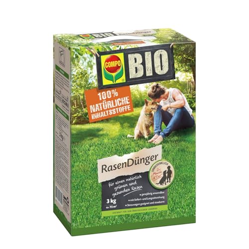 COMPO BIO Rasendünger, Naturdünger für Rasen, Natürliche Sofort- und Langzeitwirkung, Feingranulat, 3 kg, 75 m² von Compo