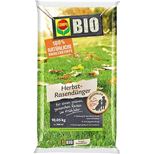 Compo BIO Herbst-Rasendünger, Dünger mit 3 Monate Langzeitwirkung, Granulatform, 10,05 kg, 200 m² von Compo