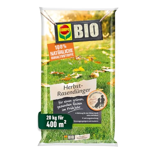 Compo BIO Herbst-Rasendünger, Dünger mit 3 Monate Langzeitwirkung, Granulatform, 20 kg, 400 m² von Compo