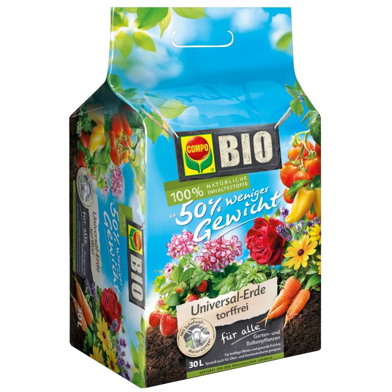Compo Bio Universal-Erde torffrei mit Schafwolle weniger Gewicht 30 l von Compo