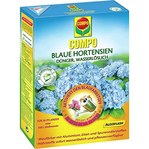 Compo Blaue Hortensien Dünger, Wasserlöslich, Aktivierung des Blaufarbstoffs, 800 g, Hortensiendünger von Compo
