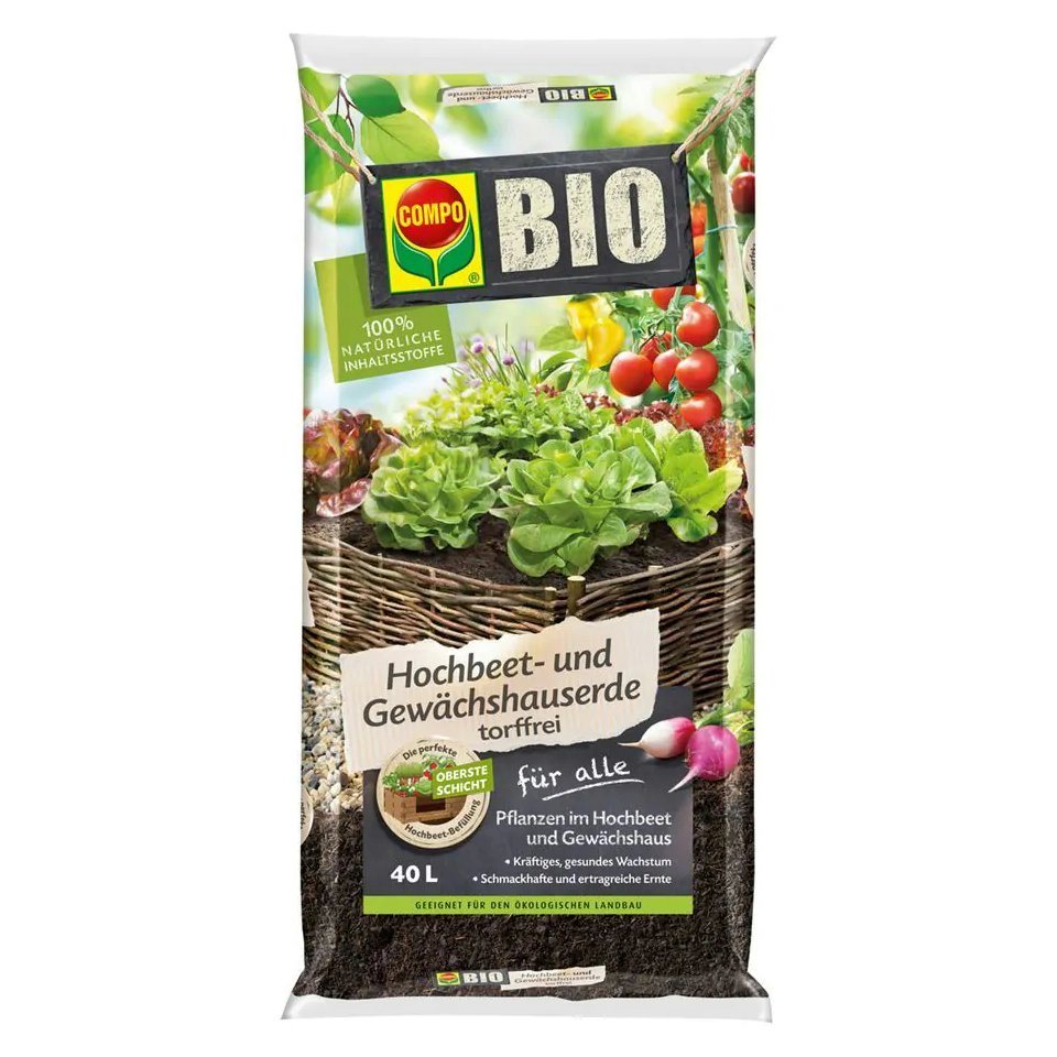 Compo Blumenerde COMPO BIO Hochbeet- und Gewächshauserde torffrei, 40 Ltr von Compo