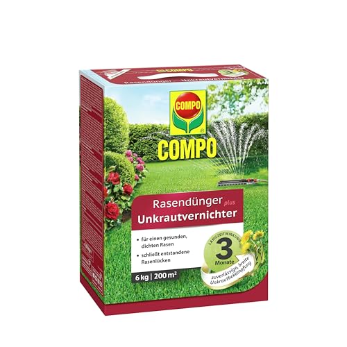 Compo FLORANID Rasendünger Plus Unkrautvernichter, 3 Monate Langzeitwirkung, Feingranulat, 6 kg, 200 m² von Compo