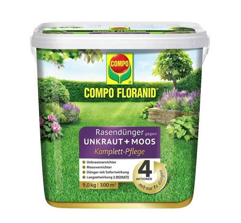Compo Pflanzendünger COMPO Floranid Rasendünger Komplettpflege Gegen Unkraut und Moos 300qm von Compo