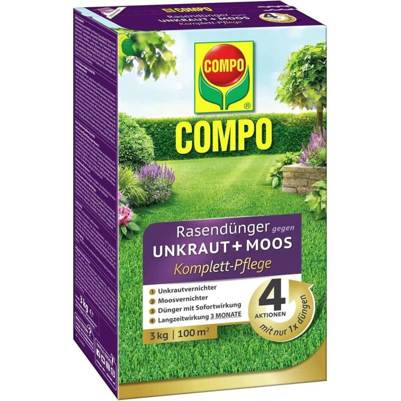 Compo Rasendünger Unkraut & Moos 4in1 Komplett-Pflege 3 kg für 100 m² von Compo