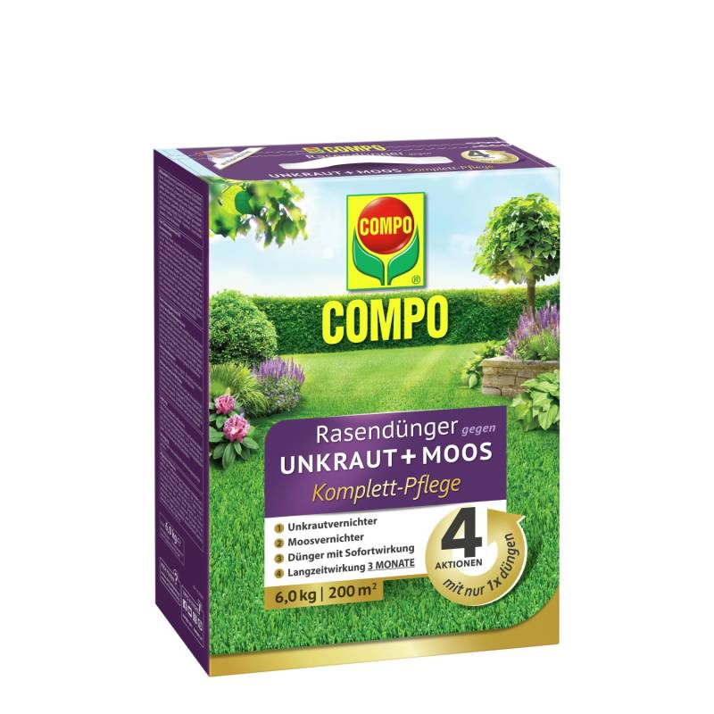 Compo Rasendünger Unkraut & Moos 4in1 Komplett-Pflege 6 kg für 200 m² Compo Rasendünger Unkraut & Moos 4in1 Komplett-Pflege 6 kg für 200 m² von Compo