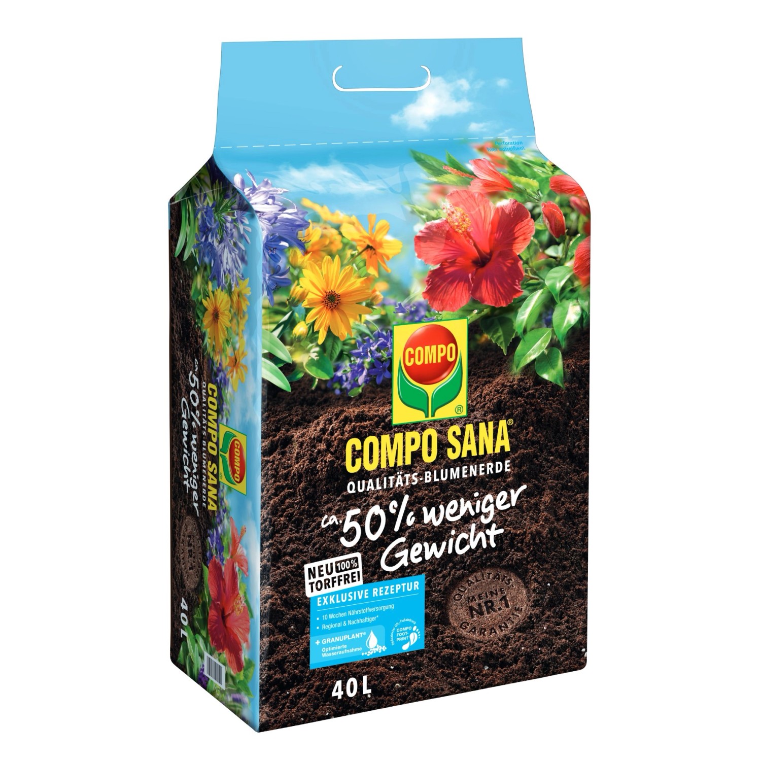 Compo Sana Qualitäts-Blumenerde ca. 50 Prozent weniger Gewicht torffrei 40 l Compo Sana Qualitäts-Blumenerde ca. 50 Prozent weniger Gewicht torffrei 40 l von Compo