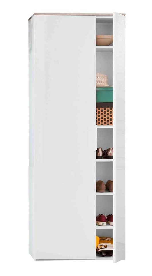 Composad Garderobenschrank GALAVERNA, B 70 x H 188 cm, Weiß Hochglanz, Betondekor, mit 2 Türen von Composad