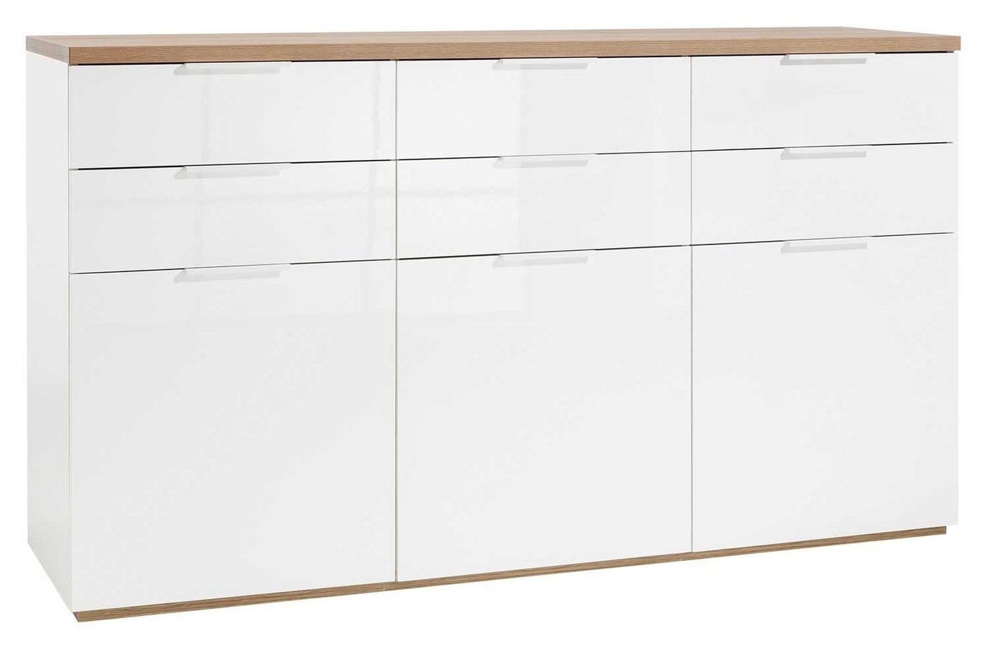 Composad Kommode MUNDI, B 180 x H 103 cm, Riviera Eiche Dekor, Weiß Hochglanz, 3 Türen und 6 Schubladen von Composad