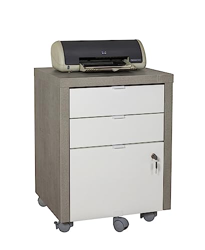 Composad | Kommode mit 3 Schubladen, Rollen und Schloss, Büroschublade für Schreibtisch, abschließbar, Maße 51 x 67,80 x 45 cm, betongrau und weiß lackiert, Made in Italy Composad | Kommode mit 3 Schubladen, Rollen und Schloss, Büroschublade für Schreibtisch, abschließbar, Maße 51 x 67,80 x 45 cm, betongrau und weiß lackiert, Made in Italy von Composad