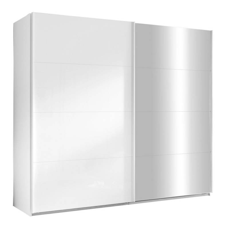 Composad Schwebetürenschrank SYSTEMA, 2-türig, Weiß matt, Weiß Hochglanz, mit Spiegel, 2 Einlegeböden, 2 Kleiderstangen, B 250 x H 223 x T 60 cm von Composad