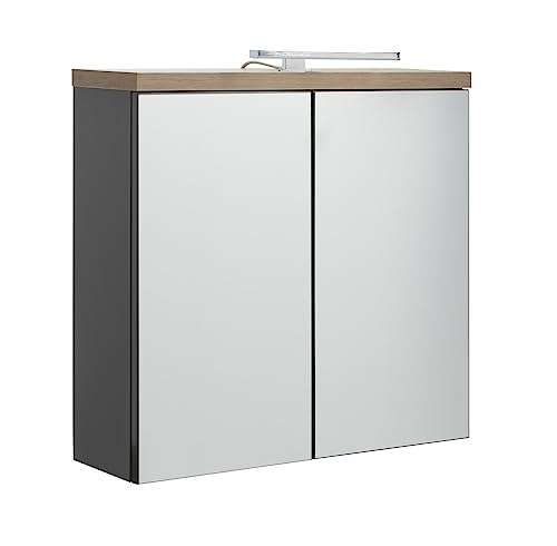 Composad | Spiegel der Linie Mundi mit 2 Spiegeltüren und LED-Beleuchtung, modernes Badezimmermöbel, (BxHxT) 70 x 66,8 x 22 cm, Titangrau lackiert und Eiche Honigfarben, hergestellt in Italien von Composad