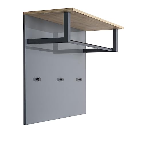 Composad | Wandgarderobe der Linie GALAVERNA mit 3 Haken, Wandhaken, Eingang, Abmessungen (BxHxT): 83 x 68 x 35,5 cm, Titangrau lackiert, Eiche Honig, Made in Italy von Composad