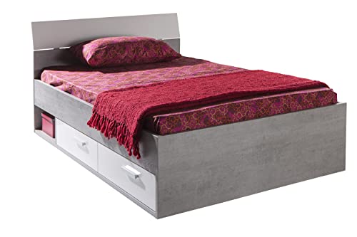 Doppelbett 2 Fächer 2 Schubladen aus weiß lackiertem Zementlaminat von Composad