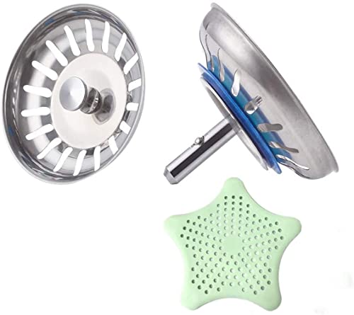 CompraFun 2 Pcs Siebkörbchen 8cm 3,5", Spülbecken Stöpsel Edelstahl, Spülensieb Abflusssieb Küchenspüle Spüle Zubehör mit 1 Silikagelfilter Küchenspüle Sieb Antiblocking Schnelle Entwässerung von CompraFun