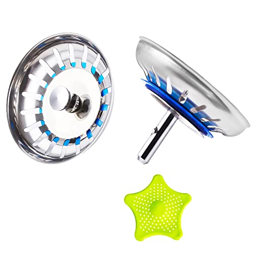 CompraFun 2 Pcs Siebkörbchen 8cm 3,5", Spülbecken Stöpsel Edelstahl, Spülensieb Abflusssieb Küchenspüle Spüle Zubehör mit 1 Silikagelfilter Küchenspüle Sieb Antiblocking Schnelle Entwässerung von CompraFun