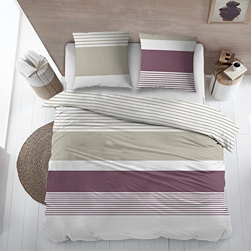 Comptoir du linge Bettbezug Bedruckt Plus 2 Kissenbezügen, Baumwolle, weinrot 200 x 200 cm von Comptoir du linge
