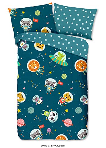 Comptoir du Linge Kids Good Morning Bettbezug 140 x 200 cm, 100% Baumwolle, Bedruckt mit Astronauten von Comptoir du Linge