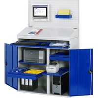 RAU Computer-Schrank, HxBxT 1.770 x 1.100 x 520 mm, mit 2 Flügeltüren, Tastaturauszug, 1 Schublade und Rollensatz von RAU