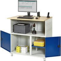 RAU Computer-Tisch, HxBxT 1.100 x 1.100 x 800 mm, Buche Dekor Arbeitsplatte, mit 2 Flügeltüren und Steckdosenleiste von RAU