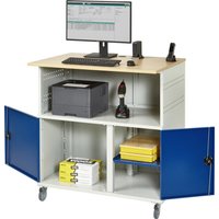 RAU Computer-Tisch, HxBxT 1.150 x 1.100 x 800 mm, Buche Dekor Arbeitsplatte, mit 2 Flügeltüren und Steckdosenleiste von RAU