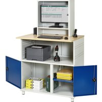 RAU Computer-Tisch, HxBxT 1.810 x 1.100 x 800 mm, Buche Dekor Arbeitsplatte, mit 2 Flügeltüren, Steckdosenleiste und Monitorgehäuse von RAU