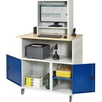 RAU Computer-Tisch, HxBxT 1.860 x 1.100 x 800 mm, Buche Dekor Arbeitsplatte, mit 2 Flügeltüren, Steckdosenleiste und Monitorgehäuse von RAU