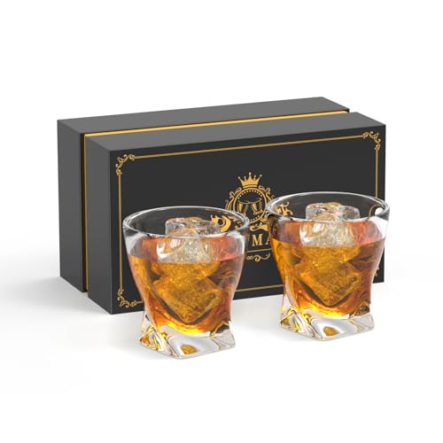 Comsmart Whiskyglas 2er-Set mit Luxus-Box, 284 ml, altmodische Lowball-Steine, Geschenk für Männer, trinken Scotch Bourbon Cocktail Likör Wodka Malz Cognac von Comsmart