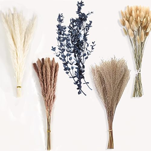 110 Stück Natürliche Getrocknetes Pampasgras, Trockenblumen Eukalyptus für Hochzeit Boho Deko Wohnzimmer von Comtelek